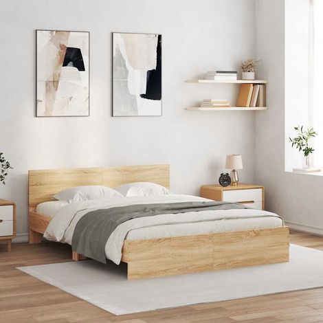 Estructura de cama cabecero y luces LED roble Sonoma 150x200 cm (1/5)