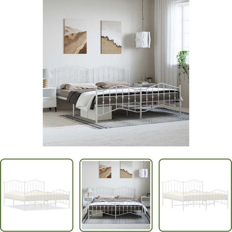 vidaXL Lit avec tête et pied -  Cadre de lit métal sans matelas et pied de lit blanc 183x213 cm (1/5)