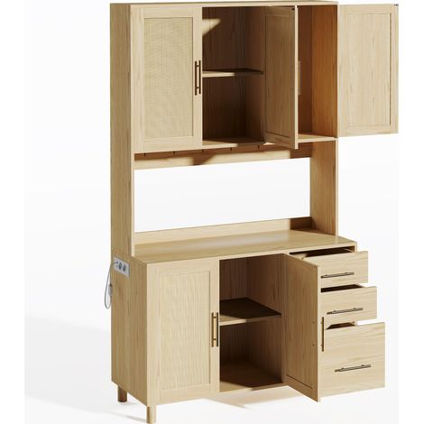 CAIziBuffet 183cm LED, 2 USB+2 prises, 3 tiroirs poignées dorées (1/5)
