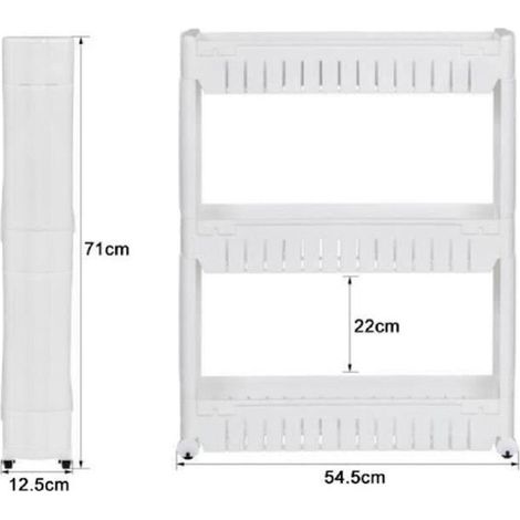1 unité Desserte salle de bains, support 3 étagères sur roulettes, rangement plastique compact pour petit espace (1/3)