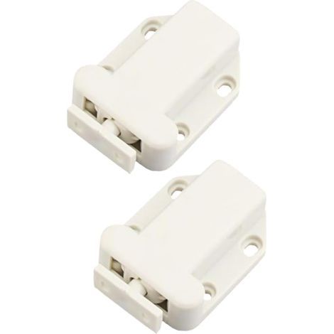 Juego de 2 pestillos autobloqueantes para armarios, cerradura de presión de plástico sólido, fácil de instalar para cajones y alacenas (1/5)