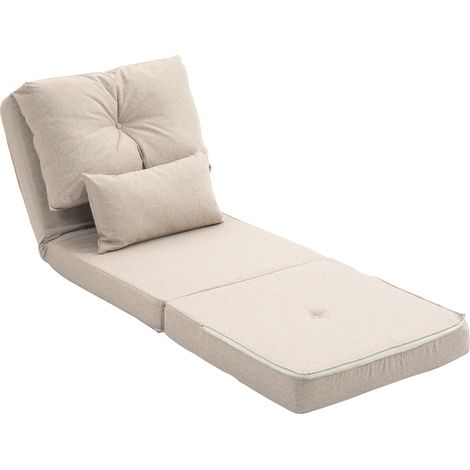 Verwandelbare Einzelliege mit Kissen, verstellbarer Rückenlehne, beige