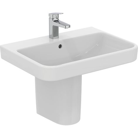 Ideal Standard - i.life B Lavabo da 65 cm con foro centrale per la rubinetteria aperto e foro del troppopieno. Colonna, semicolonna e sifone d'arredo da acquistare separatamente. Bianco (1/5)