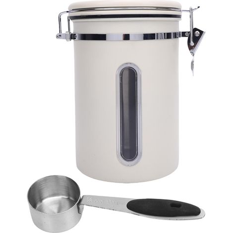 Boîte à café hermétique Acier inoxydable 304 1,8L avec fenêtre et valve d'évacuation beige pour grains thé poudre (1/5)