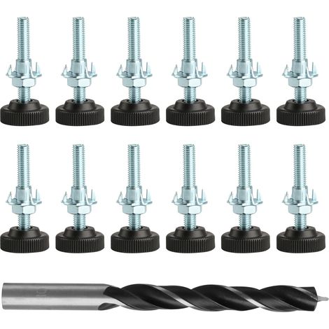 12 patas ajustables para muebles, patas niveladoras ajustables M8 x 50 mm con rosca, patas niveladoras ajustables, patas para muebles, deslizadores para sillas atornillables, con tuercas y brocas.