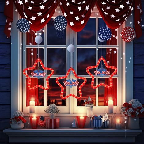 Luminaire En Forme De Drapeau Américain - Étoile À Cinq Branches - 27,6 X 55 Cm - Alimentation Sur Piles AAA - Pour Fenêtre Jardin Intérieur Extérieur - 1 Pièce (1/5)