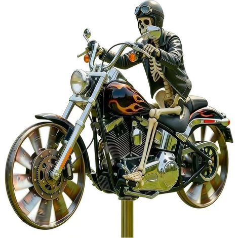 Molinillo de jardín de hierro, múltiples estilos de turbinas eólicas, equipado con ruedas giratorias, escultura única al aire libre para amigos y familiares (motocicletas) (1/5)