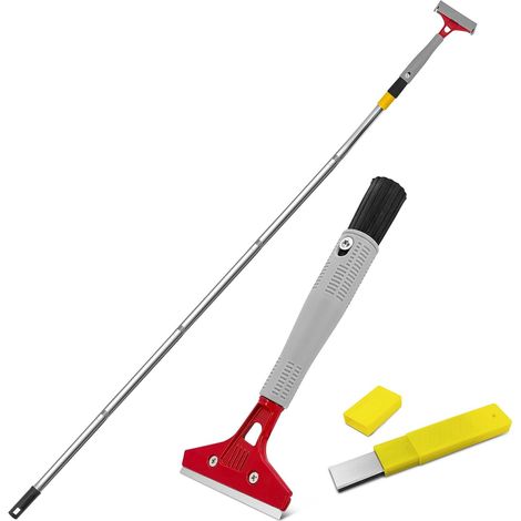 Grattoir à papier peint avec long manche - Racloir mural pour vieux plâtre, tapis, grattoir à papier peint, spatule à papier peint, grattoir télescopique avec 10 lames, grattoir multifonction (1/5)