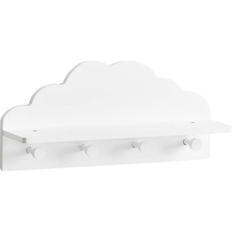 Porte-Manteau Mural pour Enfant « Nuage », en MDF, Blanc, env. 48 x 12 x 22 cm, Rangement de vêtements pour Chambre d'enfant, patère (1/5)