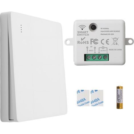 Interrupteur Sans Fil 433Mhz Interrupteur d'éclairage avec émetteur et Contrôleur Récepteur 10A Portée 30-200 m Pour Commande à Distance de Lampes, Moteurs et Appliances Domestiques (1/5)