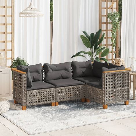 vidaXL Salon de jardin 4 pcs avec coussins gris résine tressée (1/5)