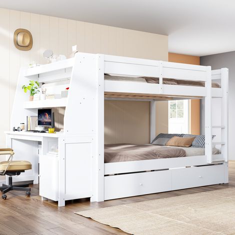 Lit mezzanine 140 x 200 cm avec bureau et rangements latéraux, blanc (1/5)