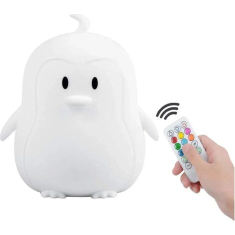 Veilleuse de Bébé, Lampe de Chevet, Lampe de Table, Chambre Lampe, 9 Couleurs Rechargeable LED Veilleuse (Télécommande + Tactile Dimm) - Grande pingouin (1/5)