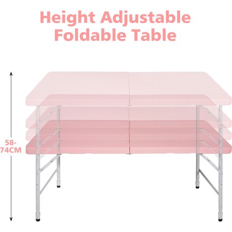 Table pliante portable robuste de 125 cm avec poignée, hauteur réglable, multifonctionnelle, idéale pour le camping, les pique-niques et les fêtes en intérieur/extérieur, capacité de charge 135 kg (ro (1/5)