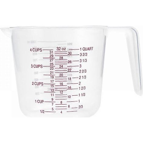 Tasse à mesurer en plastique de 4 tasses pour la cuisine, avec plusieurs graduations lisibles, pour grains secs et liquides. (1/5)