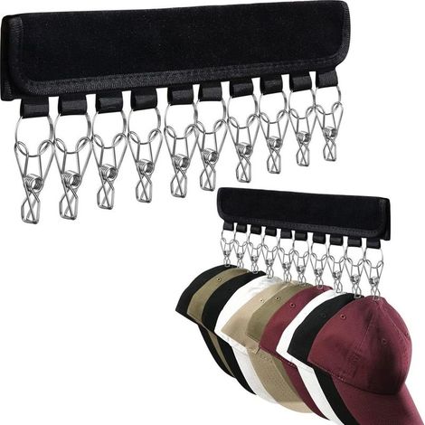 Organisateur de chapeaux, porte-chapeaux monobloc, convient aux placards, pliable, 10 pinces (noir) (1/5)