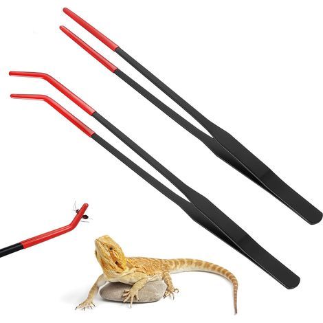 lange Aquariumpinzetten, Reptilienpinzetten, gebogene und gerade Edelstahlpinzetten mit Gummispitzen, Zubehör für Aquarium und Terrarium (1/5)