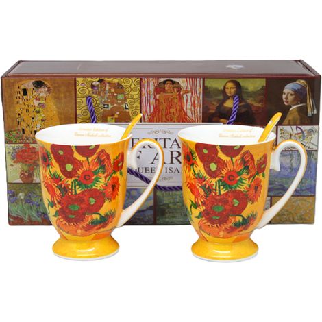 Tazas de porcelana (2 unidades) con diseño de girasoles de Vincent van Gogh, un regalo de lujo. (1/5)