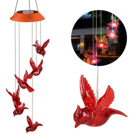 Carillon LED à spirale solaire à changement de couleur, avec crochet, pour la décoration extérieure de jardin et de terrasse - L'Oiseau Rouge (1/4)