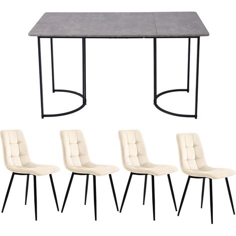 Ensemble de salle à manger 5 pièces, table à manger avec 4 chaises, ensemble de table de cuisine moderne, table de cuisine 140×80 cm avec pieds en métal noirs, plateau en MDF gris, chaises de salle à (1/5)