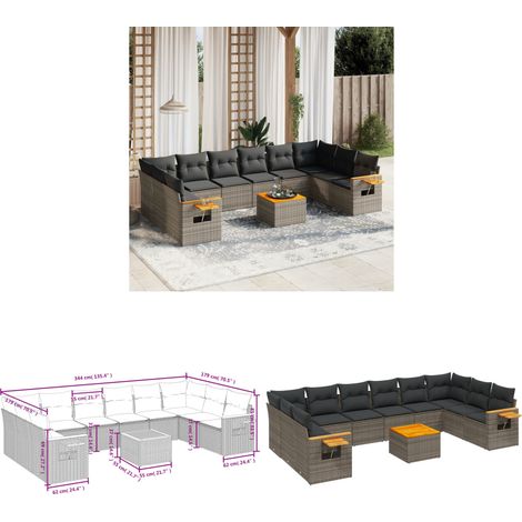 Salon de jardin 11 pcs avec coussins gris résine tressée - Salon De Jardin - Canapé Extérieur - Mobilier De Jardin - Set Salon - Résine Tressée - Home & Living