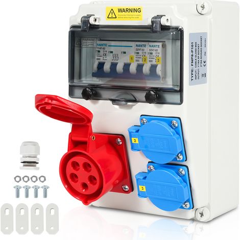 Wolketon Stromverteiler Baustromverteiler Verteiler Wandverteiler CEE Kraftstrom Steckdose IP44 für Baustelle 1X16A 2x230V MIT LS