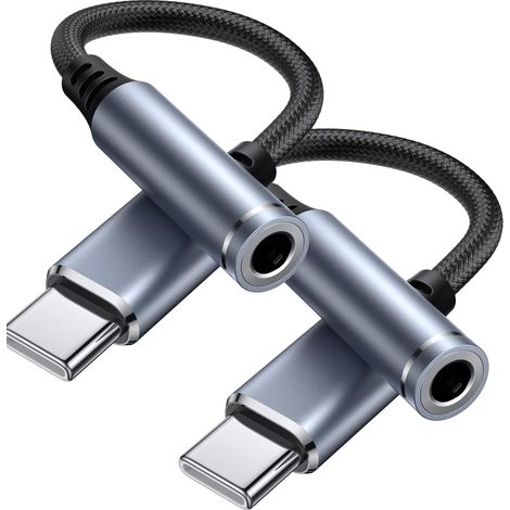 2Pack Adaptateur USB C Jack vers casque femelle 3,5 mm, câble audio de type C vers auxiliaire, compatible avec 16 Pro Max Plus 15 S24 S23 S20 Ultra S20+, iPad Pro 2021/2020/2018, Pixel 9/8 (2) (1/5)