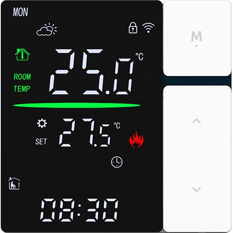 Termostato intelligente senza WiFi - Programmabile per riscaldamento elettrico (pellicola riscaldante/riscaldamento a pavimento/cavo riscaldante), 16 A, controllo touch, blocco bambini, display LED, b