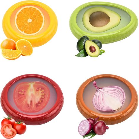 4 Pièces Boîtes de Rangement Réutilisables en Silicone pour Fruits et Légumes, Conteneurs de Conservation des Aliments pour Avocat, Conteneurs de Stockage de Fruits, Pour Oignons Tomate Citron (1/5)