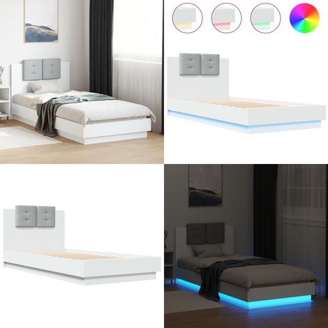 Bettgestell mit Kopfteil und LED-Leuchten Weiß 100x200 cm - Bettes Gestell - Holzbettfass - Doppelbett - Boxspringbett - Weißes Bett - Home & Living (1/5)