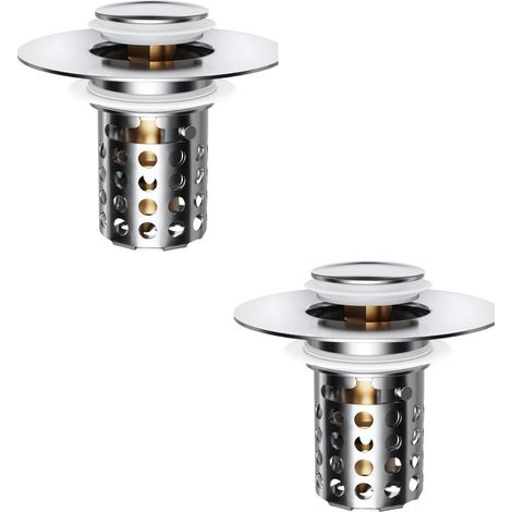 Colador de fregadero universal de 2 piezas con filtro para cabello, cesta extraíble de acero inoxidable y tapón de fregadero 3 en 1 de fácil apertura. (1/5)