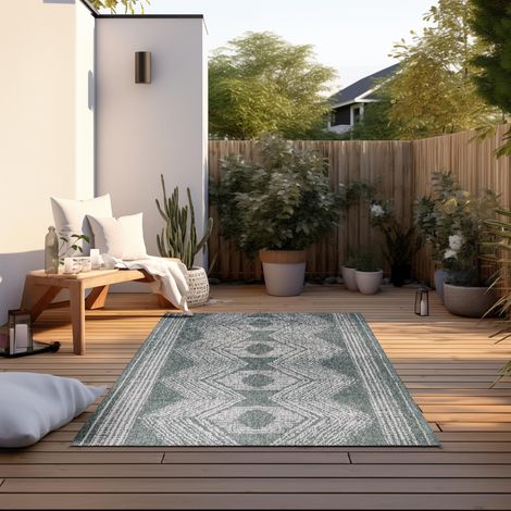 Tapis réversible pour l'intérieur et l'extérieur - Résistant aux intempéries et imperméable - Motif bohème moderne - Motif ethnique géométrique - Pour jardin, balcon, terrasse, salon (1/5)