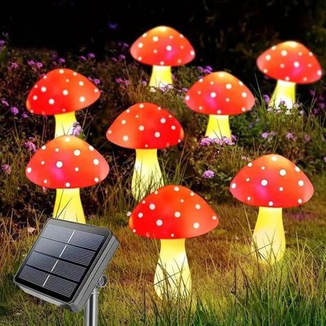 8 LED Décorations solaires de jardin à en forme de champignon, décorations d'extérieur étanches pour allée, paysage, clôture, pelouse, jardin (1/5)