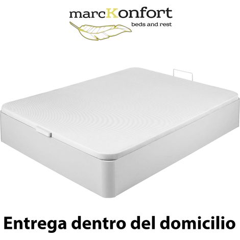 Canape Abatible 150x190 De Gran Capacidad Con Esquinas Redondeadas En Madera. Base Tapizada 3d Transpirable Color Blanco (1/2)