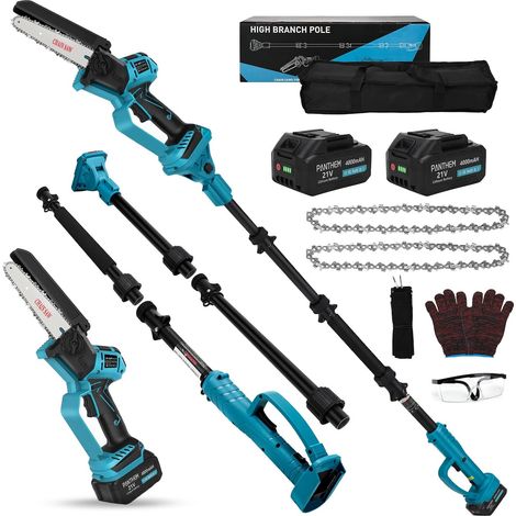 Mini Tronçonneuse à Batterie 21v 4000mAh Scie électrique Télescopique 6 Pouces pour élagage avec Batterie et Chargeur, Perches Élagueuses Tête du Moteur Orientable, Tige d'extension Jusqu'à 2,6 m (1/5)