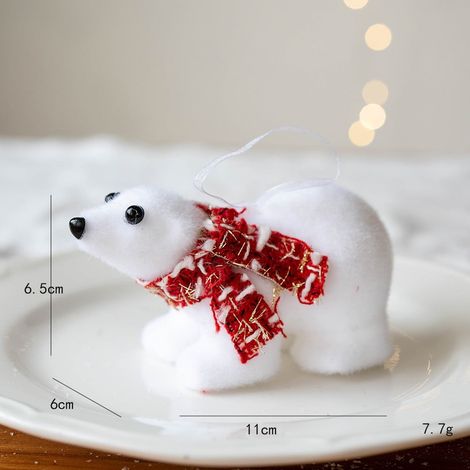 Ornement De Noël - Ours En Peluche Blanche - Décor Rustique Pour Arbre De Noël - Figurine Animale Polaire Furry - Lot De 1 (1/2)