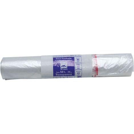 Lot de 30 sacs poubelle transparents 50L – Épaisseur 24 microns – Soudure à plat – Pour gestion efficace des déchets – Publi Embal - 24MPXTA5024