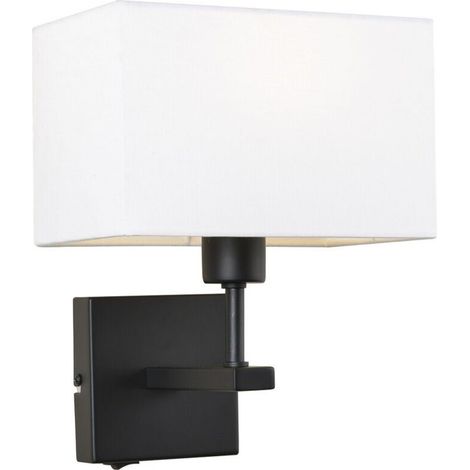 ACKERMAN - Lampe de chevet moderne noir mat 1 lumière avec abat-jour rectangulaire blanc, E27