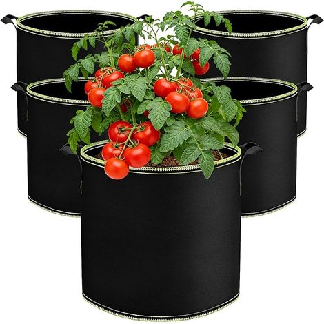 22L Sac de Culture, 5 Pièces Sac de Plantation Non Tissé, Sacs à Plantes avec Poignée, Réutilisable, pour Tomates, Carottes, Fraises, Pommes de Terre, Légumes, Fleurs (22L) (1/5)