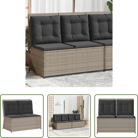 Relaxbank - Gartenbank Verstellbar mit Kissen Hellgrau Poly Rattan (1/5)