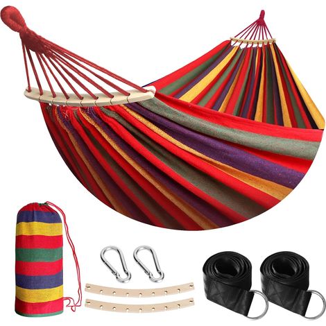 Hamac de Jardin avec Tige en Bois, hamac Confortable Portable avec Accessoire de Ceinture, étui de Transport pour terrasse intérieure/extérieure Garden Beach (1/5)