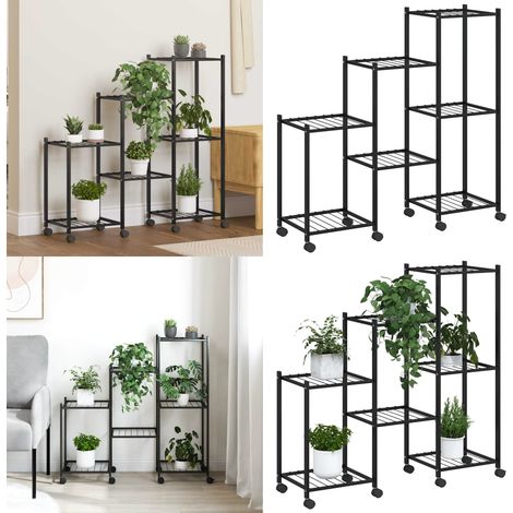 Blumenständer mit Rollen 83x25x83,5 cm Schwarz Eisen - Blumenständer - Pflanzenständer - Eckregal - Metallregal - Gartengeräte - Home & Living (1/5)