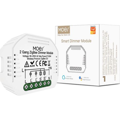 MOES ZigBee Alexa Smart Dimmer Switch with 2 Gang Relays, Compatible with Smart Life App, Tuya Alexa Google Home, Only works with Tuya ZigBee Hub (1/5)
