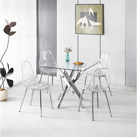ensemble table chaises 1 table 4 chaises métal chrome OKMYHOME (1/5)
