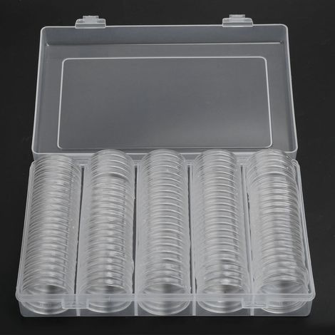 Boîte de rangement transparente pour pièces de monnaie, 100 pièces, Capsules rondes 17/20/25/27/30mm, conteneurs protecteurs (1/5)