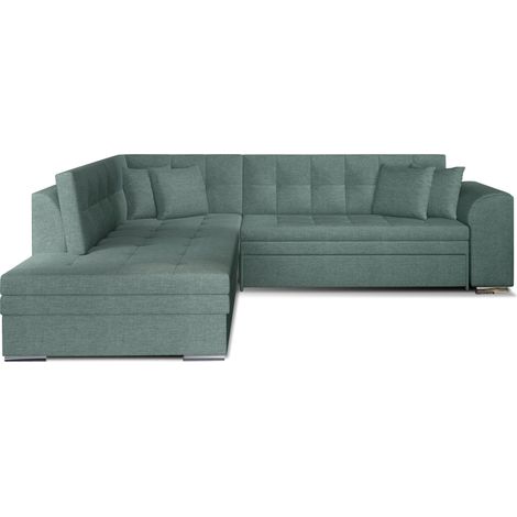 Canapé convertible angle gauche tissu vert céladon et chromé Pika 260cm (1/5)