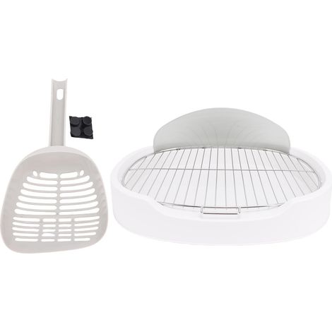 Plateau de pot pour chien avec déflecteur, filet en acier inoxydable, support de pipi pour chiot, toilettes pour intérieur blanc (1/5)