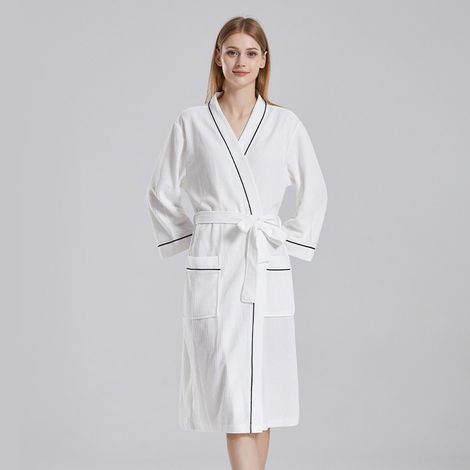 Peignoir en tricot léger 100 % coton pour homme Peignoir mi-long en pur coton pour homme, modèle léger pour l'été (1/5)