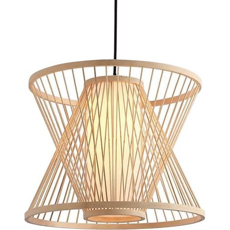 Barcelona Led – Suspension en bambou 300mm – Hauteur réglable jusqu'à 1,3m – Compatible ampoule E27 60W – Design japonais boho chic (1/5)