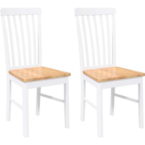 Lot de 2 Chaises à manger，Chaise de cuisine blanc bois massif caoutchouc CFW44763 (1/5)